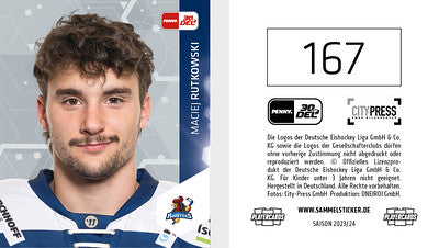 DEL 2023-24 Citypress Sticker - No 167 - Maciej Rutkowski