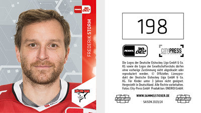 DEL 2023-24 Citypress Sticker - No 198 - Frederik Storm