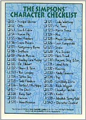 Simpsons 1994 SkyBox - No S 40 - Character Checklist