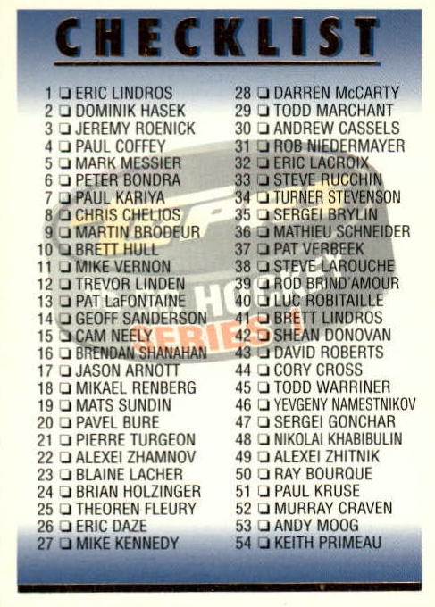 NHL 1995 / 96 Topps - No 219 - Checklist No 1