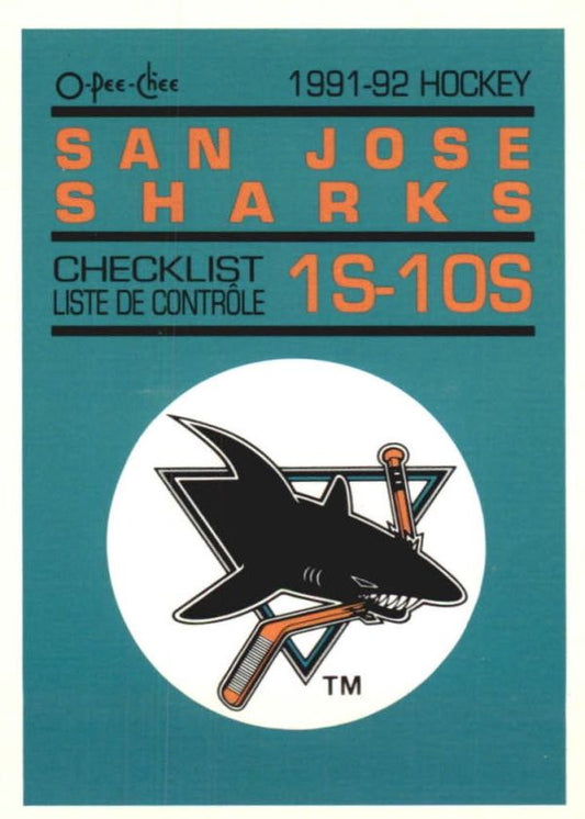 NHL 1991-92 O-Pee-Chee Inserts - No 10S - San Jose Sharks