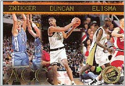 NBA 1997 Press Pass Gold - No. 41 - Serge Zwikker / Tim Duncan / Eddie Elisma