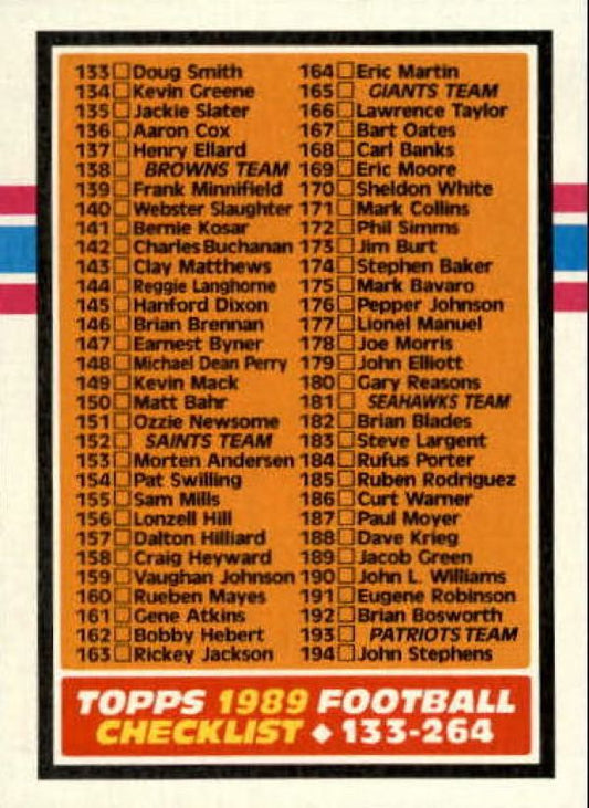 NFL 1989 Topps - No 395 - Checklist