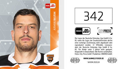 DEL 2023-24 Citypress Sticker - No 342 - Armin Wurm