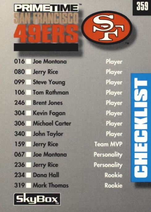 NFL 1992 SkyBox Prime Time - No 359 - San Francisco 49-ers & Seattle Seahawks