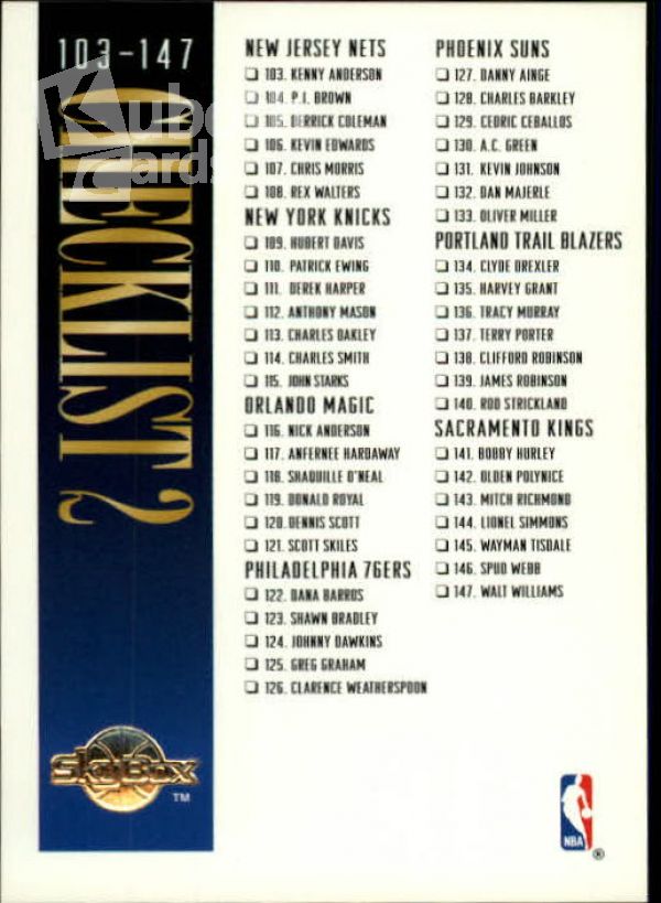 NBA 1994-95 SkyBox Premium - No 200 - Checkliste