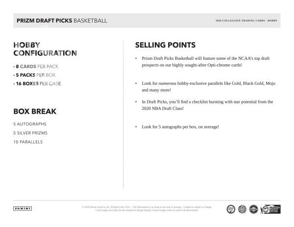 NBA 2020 Panini Prizm Draft Picks Hobby