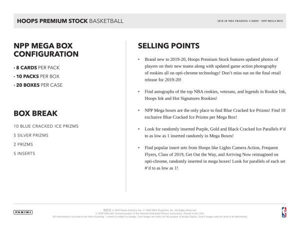 NBA 2019-20 Panini Hoops Premium Stock Mega Box Blue Prizms