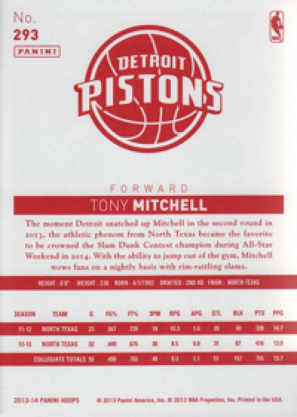 NBA 2013-14 Hoops Red Backs - No 293 - Tony Mitchell