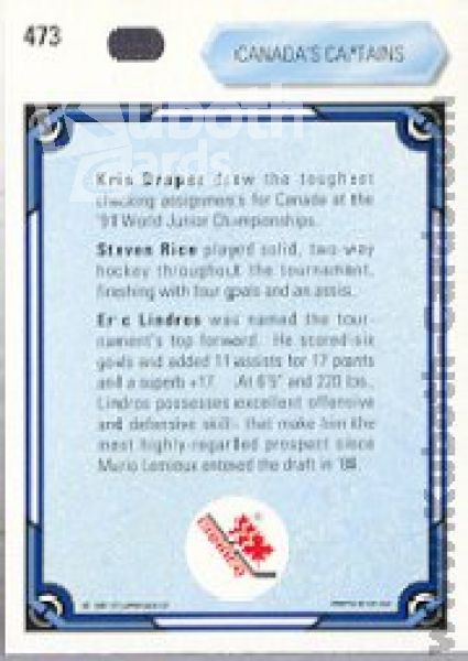 NHL 1990-91 Upper Deck - No 473 - Kris Draper / Steven Rice / Eric Lindros