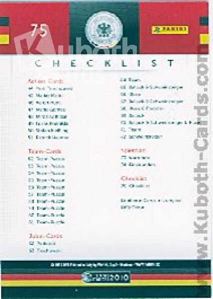 Fussball 2010 / 11 Panini DFB - No 75 - Checklist