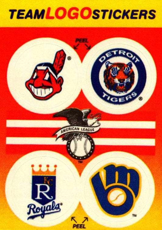 MLB 1991 Fleer Team Logo Stickers - No 23 - Cleveland Indians / Detroit Tigers / Kansas City Royals / Milwaukee Brewers