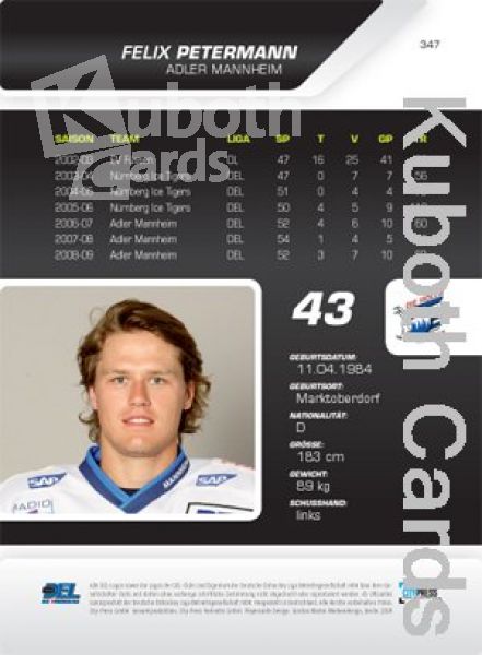 DEL 2009/10 CityPress Premium Bronze - No. 347 - Felix Petermann