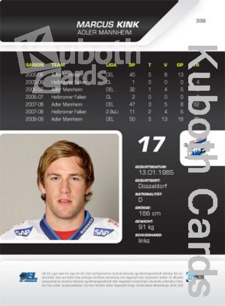 DEL 2009/10 CityPress Premium Bronze - No 339 - Marcus Kink