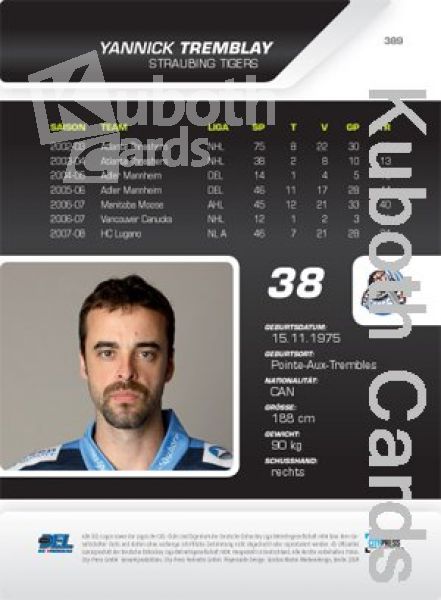 DEL 2009 / 10 CityPress Premium Silver - No 389 - Yannick Tremblay