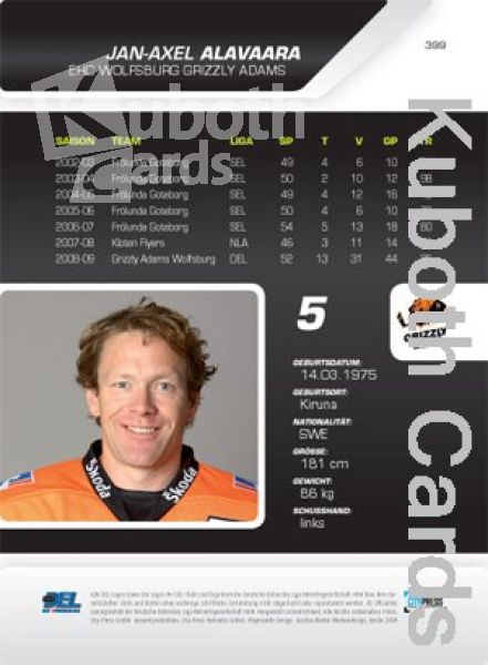 DEL 2009/10 CityPress Premium Bronze - No 399 - Jan-Axel Alavaara