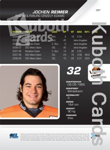 DEL 2009 / 10 CityPress Premium Silver - No 397 - Jochen Reimer