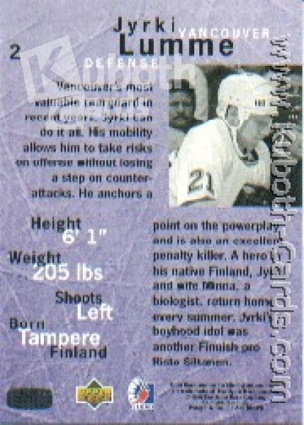 NHL 1995 / 96 Be A Player - No 2 - Jyrki Lumme