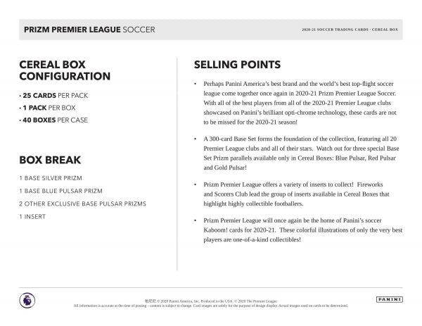 Fussball 2020-21 Panini Prizm Premier League Cereal Box