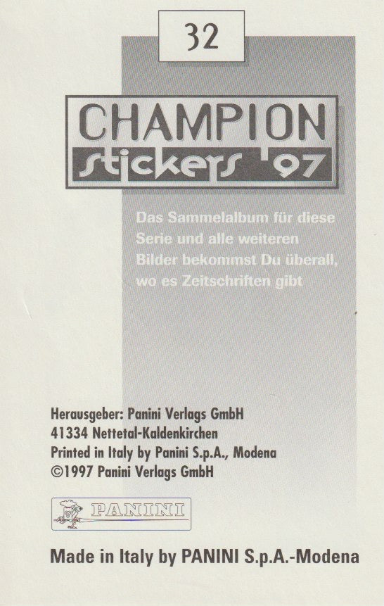 Fussball 1997 Panini Champion Stickers - No 32 - Martin Driller