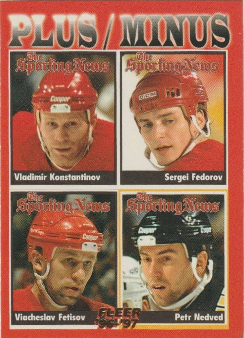 NHL 1996 / 97 Fleer - No 142 - Vladimir Konstantinov / Sergei Federov / Viacheslav Fetisov / Petr Nedved