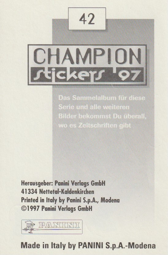 Fussball 1997 Panini Champion Stickers - No 42 - Martin Max