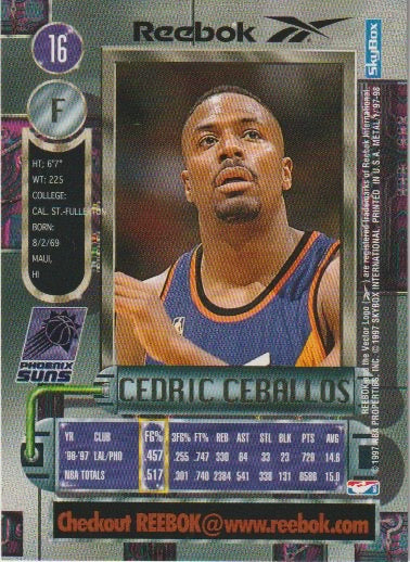 NBA 1997-98 Metal Universe Reebok Chase Bronze - No 16 - Cedric Ceballos