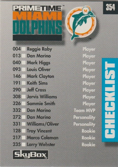 NFL 1992 SkyBox Prime Time - No 354 - Miami Dolphins & Minnesota Vikings