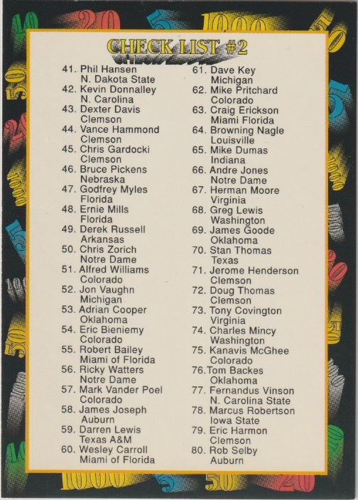 NFL 1991 Wild Card Draft - No 158 - Checklist #2