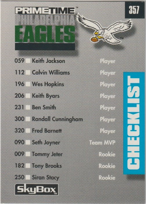 NFL 1992 SkyBox Prime Time - No 357 - Philadelphia Eagles & Phoenix Cardinals