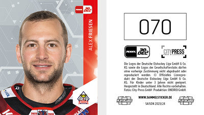 DEL 2023-24 Citypress Sticker - No 070 - Alex Friesen