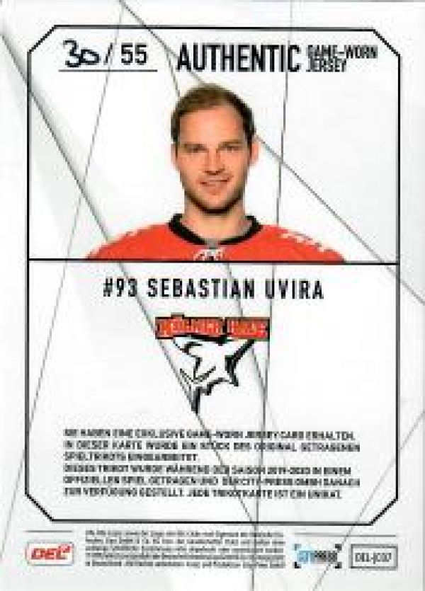 DEL 2019-20 CityPress DEL Jersey Card - No JC07 - Sebastian Uvira