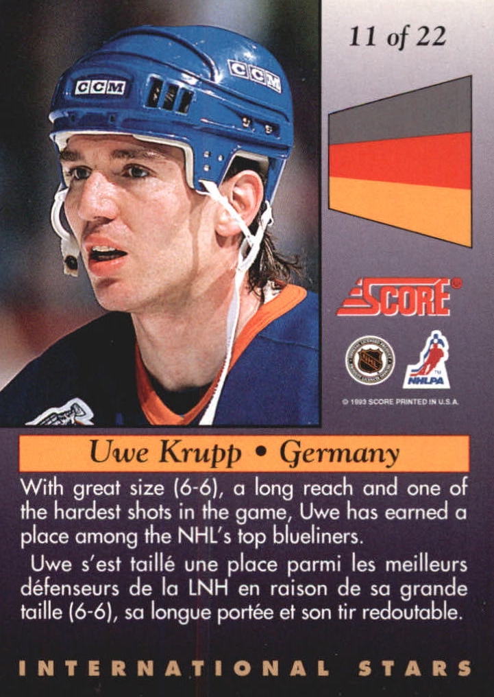 NHL 1993-94 Score International Stars Canadian - No 11 of 22 - Uwe Krupp