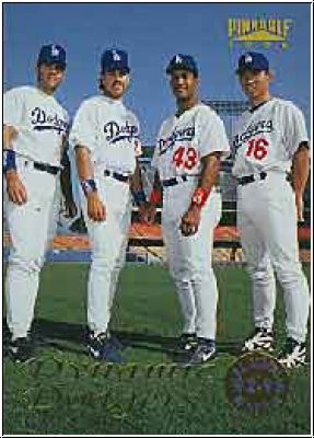 MLB 1996 Pinnacle - No 132 - Dodger's ROY's - Eric Karros, Mike Piazza, Raul Mondesi, Hideo Nomo