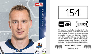 DEL 2023-24 Citypress Sticker - No 154 - Andreas Jenike