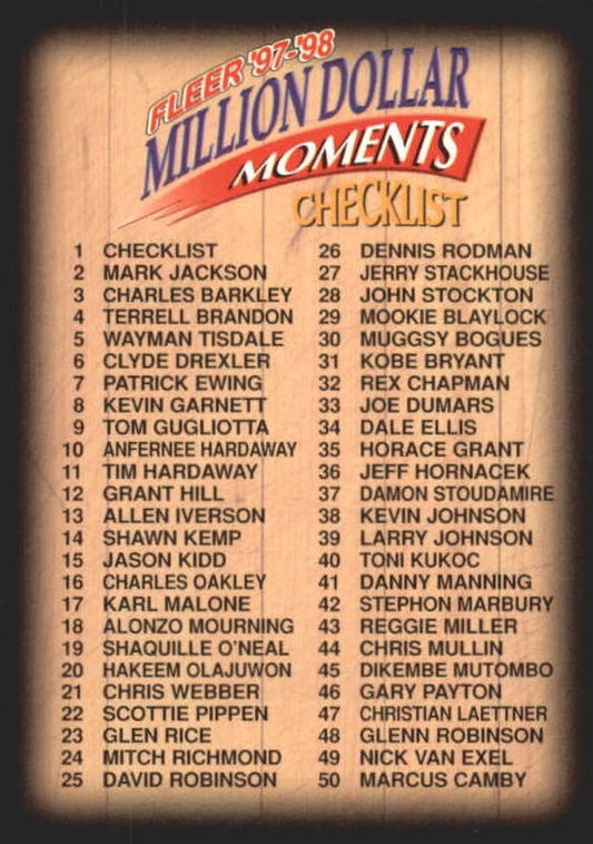 NBA 1997-98 Fleer Million Dollar Moments - No 1 - Checklist