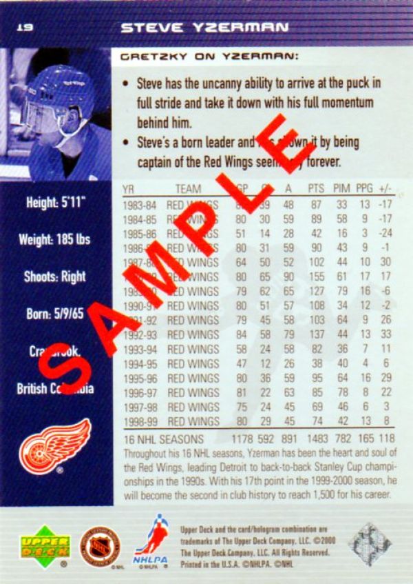 NHL 1999-00 Wayne Gretzky Hockey - No 19 - Steve Yzerman