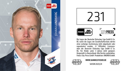 DEL 2023-24 Citypress Sticker - No 231 - Johan Lundskog