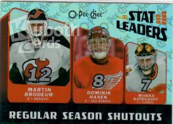 NHL 2007-08 O-Pee-Chee Stat Leaders - No SL12 - Martin Brodeur / Dominik Hasek / Miikka Kiprusoff