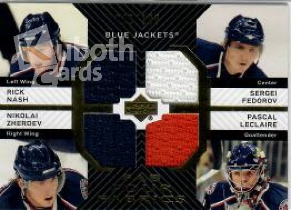 NHL 2007-08 Upper Deck Fab Four Fabrics - No FF-LNZF - Pascal Leclair / Rick Nash / Nikolai Zherdev / Sergei Fedorov