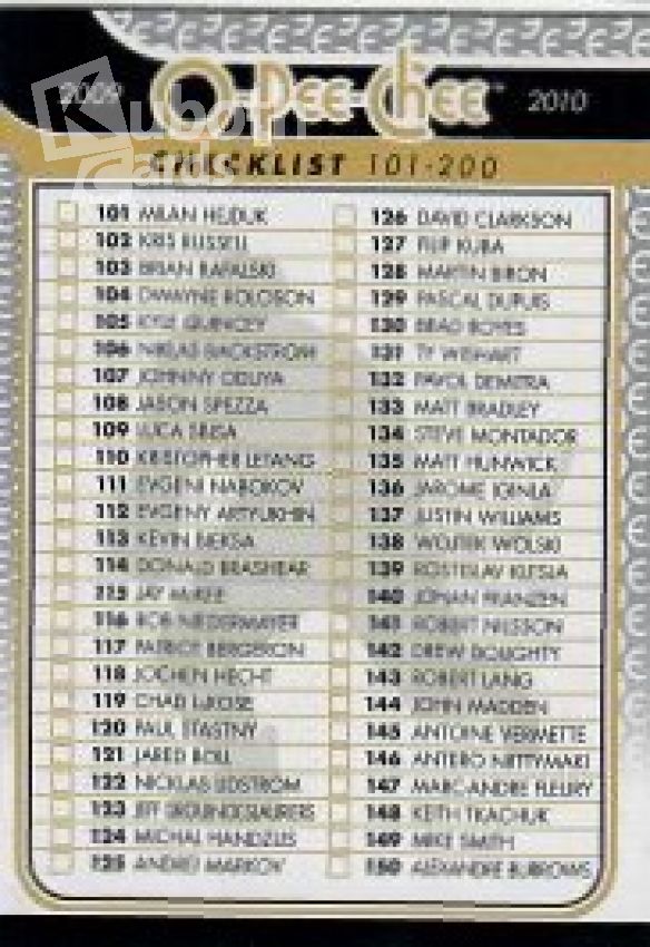 NHL 2009-10 O-Pee-Chee - No 497 - Checklist 101-200