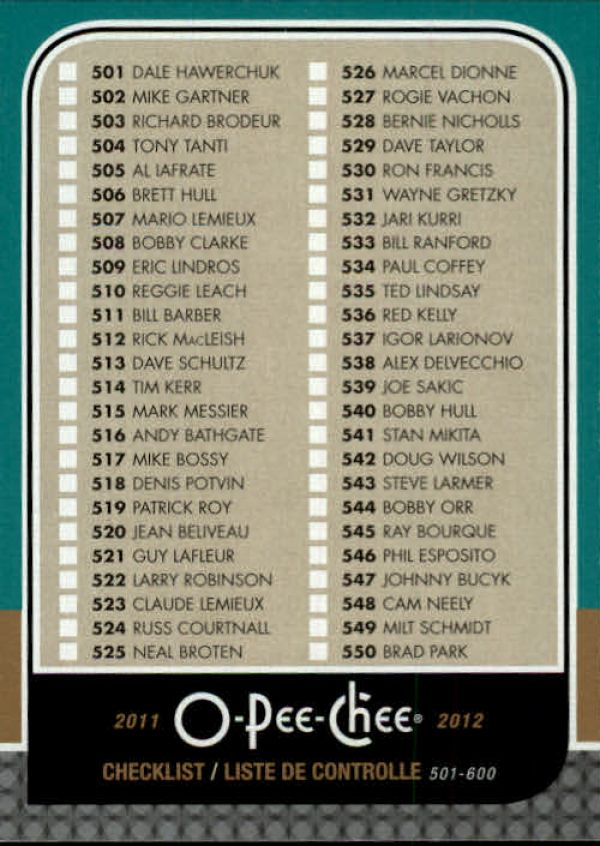 NHL 2011-12 O-Pee-Chee - No 600 - Checklist