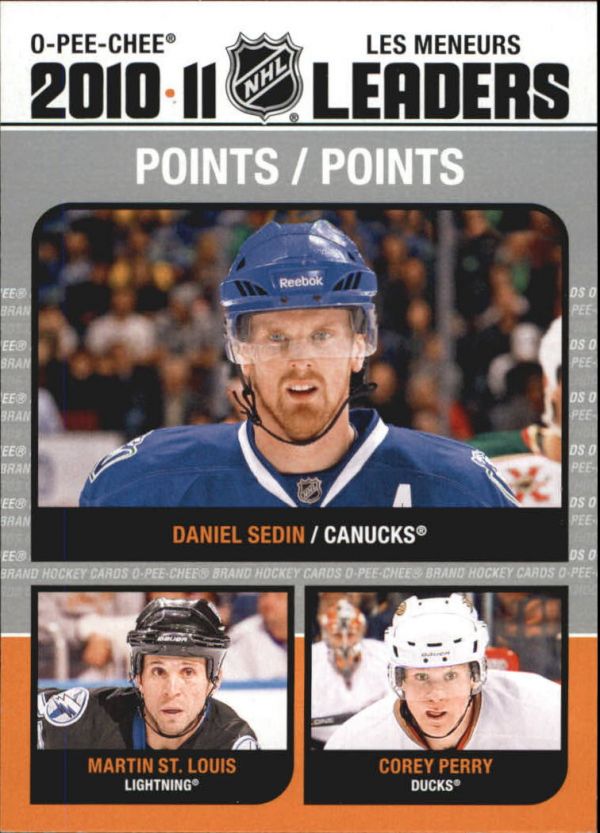 NHL 2011-12 O-Pee-Chee League Leaders - No LL-3 - Daniel Sedin / Martin St. Louis / Corey Perry