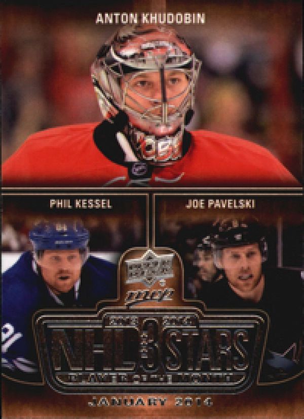 NHL 2014-15 Upper Deck MVP NHL Three Stars Player of the Month - No 3SM0114 - Anton Khudobin / Phil Kessel / Joe Pavelski