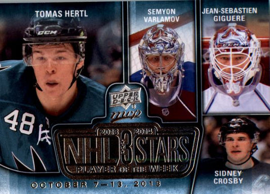 NHL 2014-15 Upper Deck MVP NHL Three Stars Player of the Week - No 3SW101413 - Tomas Hertl / Semyon Varlamov / Jean-Sebastien Giguere / Sidney Crosby