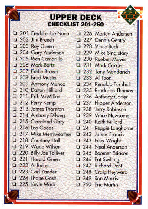 NFL 1991 Upper Deck - No 300 - Checklist 251-300