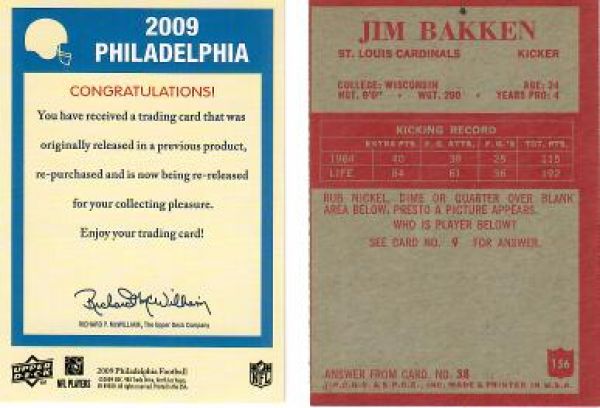 NFL 2009 Philadelphia Re-Released - No 156 - Jim Bakken