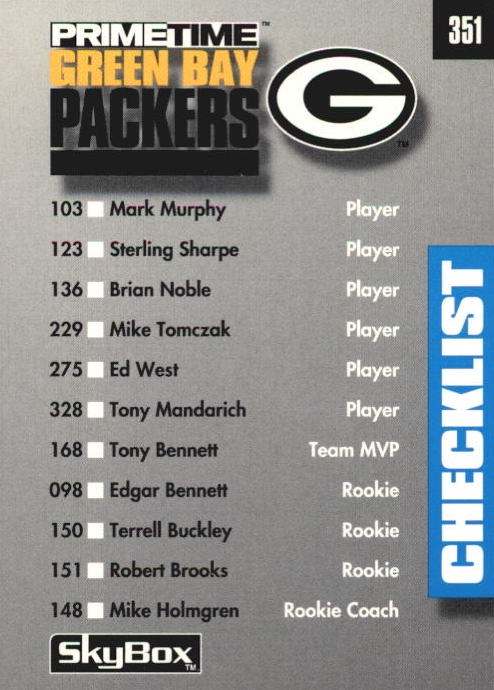 NFL 1992 SkyBox Prime Time - No 351 - Green Bay Packers & Houston Oilers