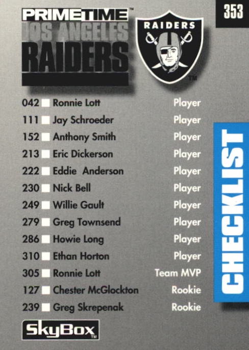 NFL 1992 SkyBox Prime Time - No 353 - Los Angeles Raiders &amp; Los Angeles Rams