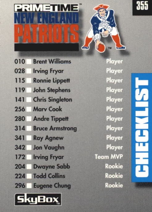 NFL 1992 SkyBox Prime Time - No 355 - New England Patriots &amp; New Orleans Saints